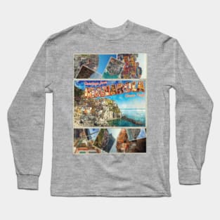 Greetings from Manarola Cinque Terre vintage style retro souvenir Long Sleeve T-Shirt